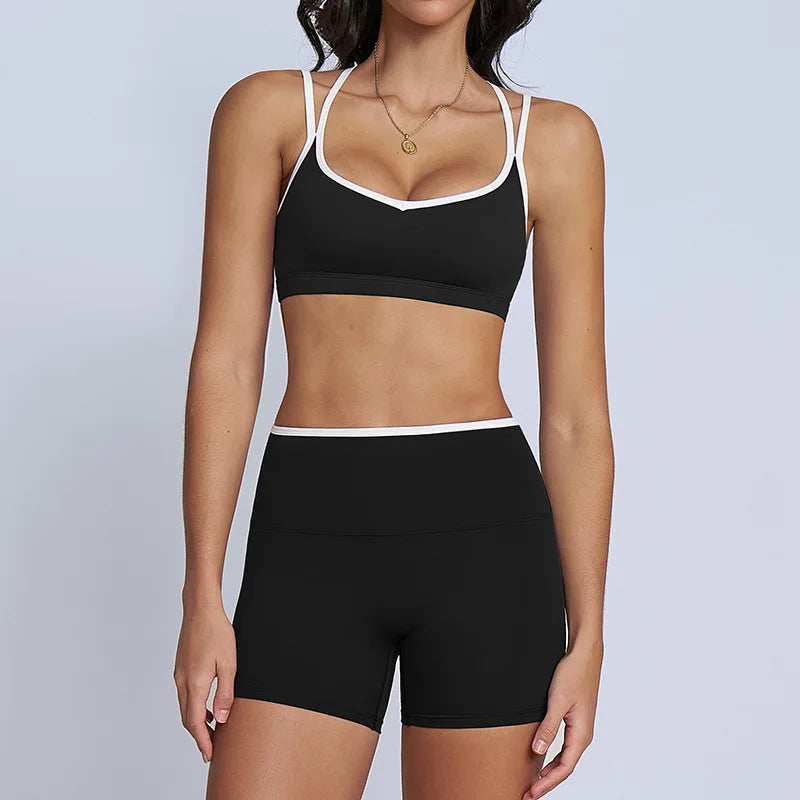 Tight Naked Yoga Shorts Suit Women Double Strap Sports Bra High Waist Flare Leggings Fitness Suit Gym Running Workout Clothes
