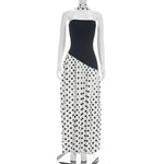FDYOUI Elegant Bandage Polka Dot Patchwork Evening Dresses Women's 2026 Summer Off Shoulder High Slit Pleated Long Party Dress