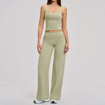2 Piece Yoga Clothes Women Tracksuit Athletic Wear Pilates Fitness Suit Gym Workout Sets Push Up Sports Vest Wide Leg Pant Suit