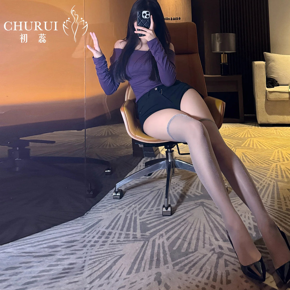 Sexy Candy-colored Ultra-thin Long Stockings Shiny Over-the-knee Erotic Stockings Black Thigh-high Stockings Solid Color 5QSV
