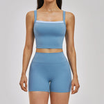 Naked Yoga Suit Workout Clothes Women Back Cross Shockproof Slim Sports Tank Top High Waist Short Fitness Suit Athletic Wear
