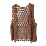 Women Summer Vest Hollow Out Retro Knitted Crochet Sleeveless Loose Open Stitch Thin Cardigan Daily Outwear Coat Top
