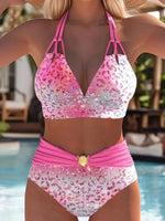 Vintage Purple Leopard Print Gradient Two Piece Swimsuit Tankini Set Women V Neck Push Up Bra Belt High Waist Swimwear 2026 3XL