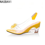 NASBAVI New Fashion Flower Transparent Sandals Wedge Women Shoes Large Size Sandals Women Size 34-43