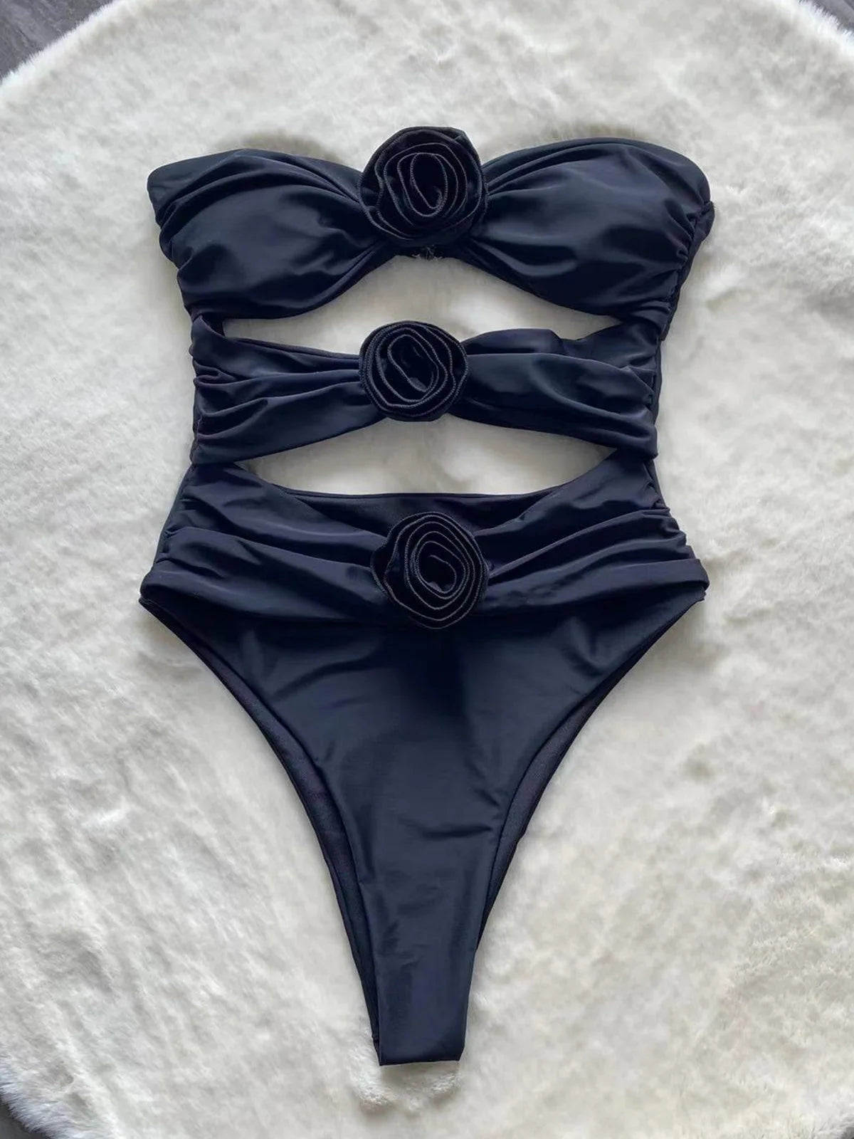 DEKA Solid Floral Swimwear Ruffle One Piece Swimsuit Hllow Out Push Up Women Bikini Set Slimming Bathing Suit Beach Wear
