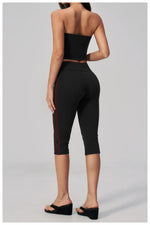 Color Blocked Strapless Yoga Suit 2 Pieces Women Sports Bra High Waist Leggings Fitness Suit Outwear Running Push Up Tracksuit
