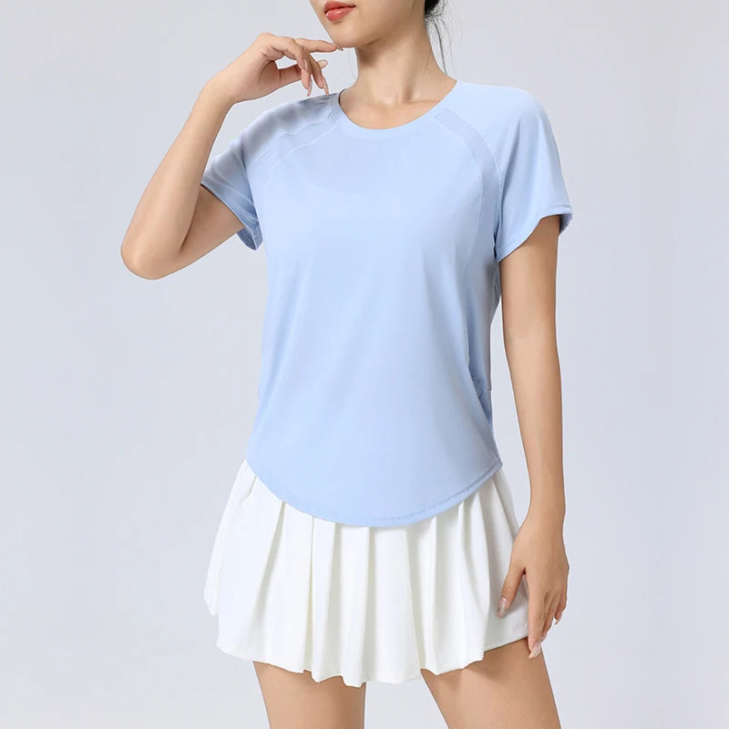 Women's Short Sleeve Quick Dry SplitBack Fitness Tee Summer Sweat-wicking Breathable Mesh Casual Running T-shirts