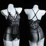 erotic bra sets lingerie Tassel mesh perspective hollow out lace sexy design sexy hot underwear women crotchless lingere set