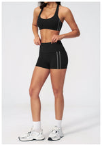 Tight Color Contrast Yoga Suit 2 Pieces Women V Neck Sports Bra Pleate High Waist Shorts Gym Running Fitness Suits Tracksuit