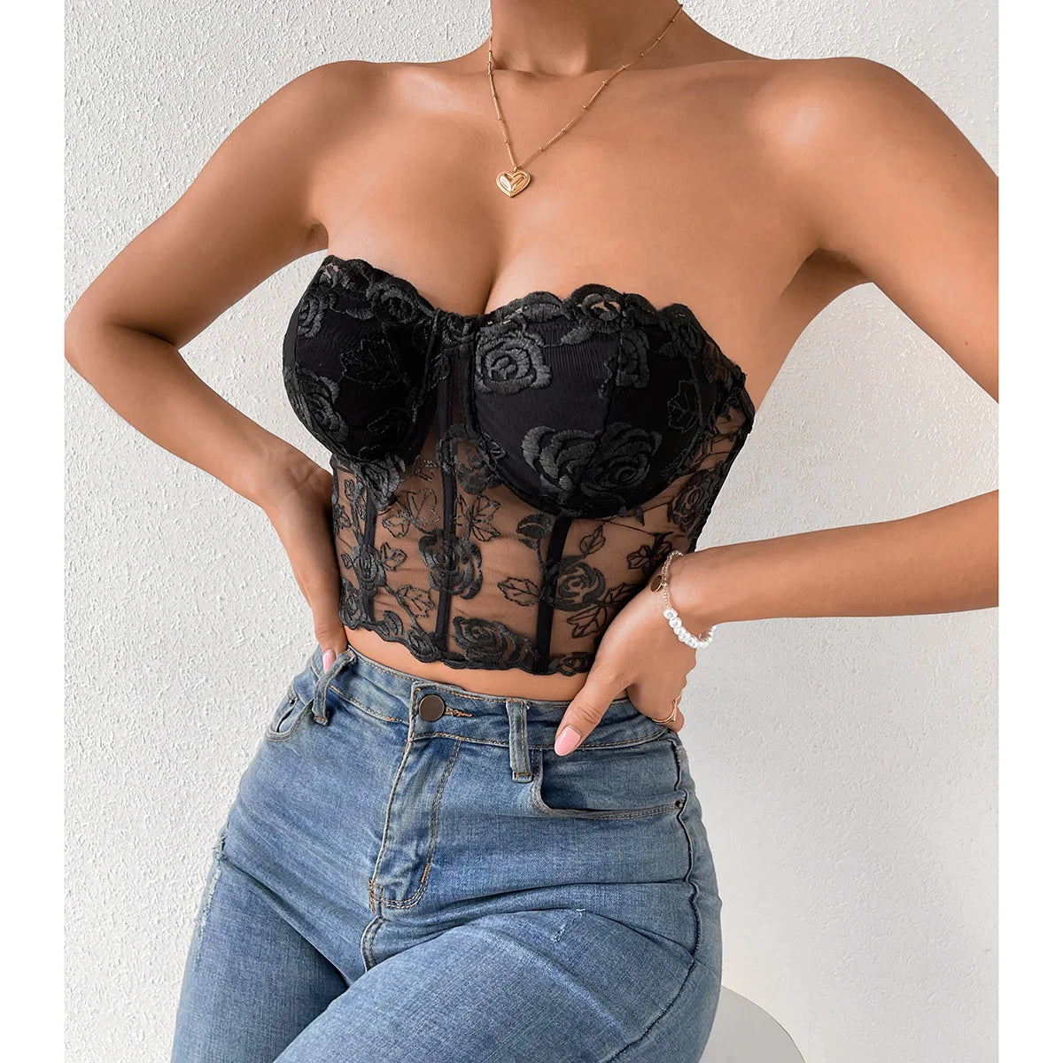 Phantasy Sexy Lace See through Crop Top Women Fashion Floral Embroidery Black Tank Top Night club Dress up 2026 Summer Outfit