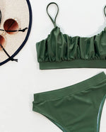 2025 Wrinkled Ruched High Waist Bikini Women Swimsuit Female Swimwear Two Pieces Bikini Set High Cut Bathing Suit Swim Beachwear