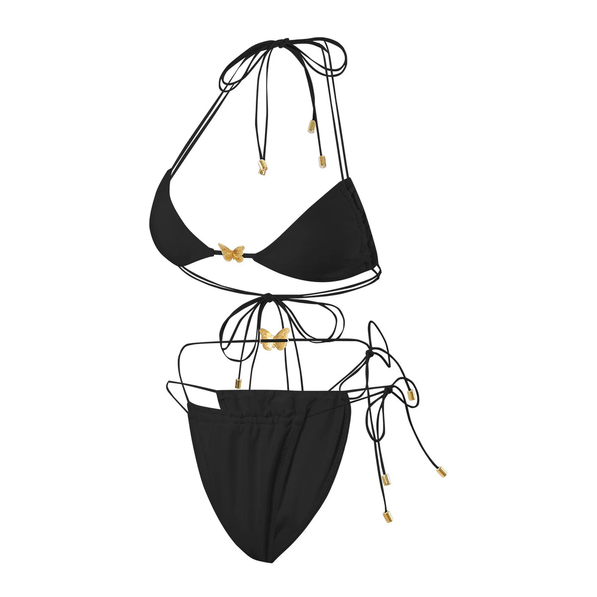 Solid Color Stretch Rope Butterfly Jewelry Bikini Sexy Split Triangle Bag Straps Swimsuit Women Maillot De Bain Femme 2 Pieces