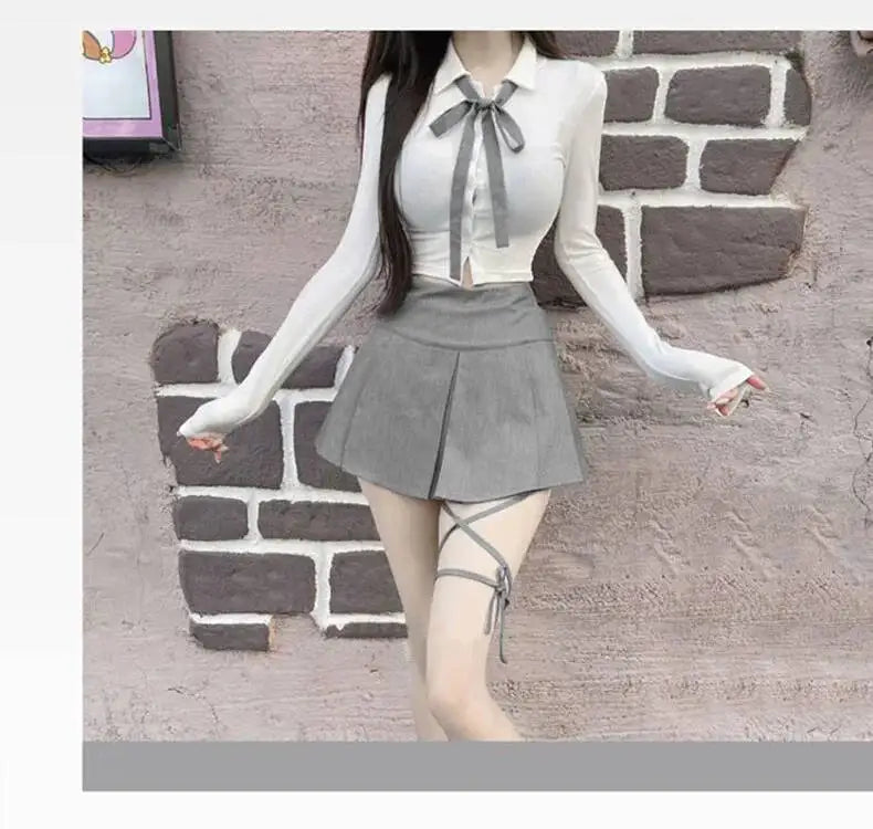 WOMENGAGA Korea Style Sexy Slim High Waist Strap A-line Half Length Skirt Fashion Women Skorts JK Sweet 2023 NewOW3W
