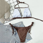 Sexy Brown String Halter Micro Thong Bikinis Sets Lace-up Swimsuit Hollow Out Swimwear Women 2026 Biquinis Bathing Suit Bikini