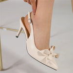 Big Size 42 Summer Elegant Beige Slingback Pumps Sexy Pointy Toe Black Thin High Heels Shoes Women Bow Knot Office Lady Shoes