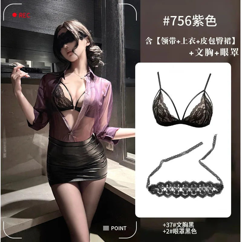 Translucent Purple Shirt Paired With A Skirt Set Secretary Sexy For Women Alluring And Pure Desire Dress Nightclub Style 89JL