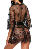 See Through Lace Babydoll Women Sexy Lingerie Erotic Transparent V-Neck Nightwear Robe G-string Robe Sleepwear Dress