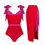 2024 Sexy Sling Ruffle Solid Two Pieces Bikini Women High Waist 3D Flower Swimsuit Skirt Summer Backless Beachwear Bathing Suit