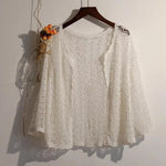 3/4 Sleeve Hollow Out Open Front Sheer Sweater Crochet Cardigan for Women Lightweight Boho Summer Beach Knit Shrug