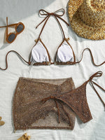 DEKA Knitted Mesh Halter Tie 3 Pieces Bikinis Sets with Package Skirt Swimsuits Beachwear Swimwear Biquini Купальник Женский