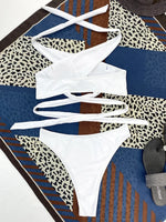 Halter Cross Bandage High Cut Bikini Female Swimsuit Women Swimwear Two-pieces Bikini Set Hollow Out Bather Bathing Suit Swim