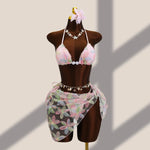 Sexy Pink Floral Embroidery Bikini Set 2026 Women Push Up Bra Triangle Swimsuit Holiday Bathing Suit Cover Up 3 Piece Swimwear
