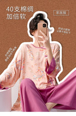 Plus size mother's cotton silk pajamas spring and summer new Chinese style can be worn outside home clothes Mother's Day gift
