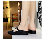 BIGTREE Satin Bow With One Strap With Shallow Mouth Half-Tugging Women's Hollow Inner Heightened Round-Head Sandals Comfortable