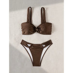 Sexy Brown Bikini 2025 Padded Bandeau Swimsuit Female Swimwear Women Thong Bikinis Set Bather Beachwear Bathing Suit Holiday
