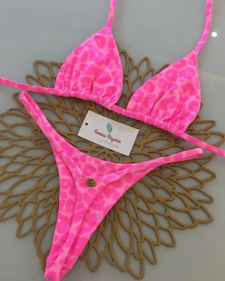 2026 Swimwear Women CuteCherry Print Brazilian Thong Bikini Set Sexy Thong Swimsuit Two Pieces Bathing Suit Women Beach Wear