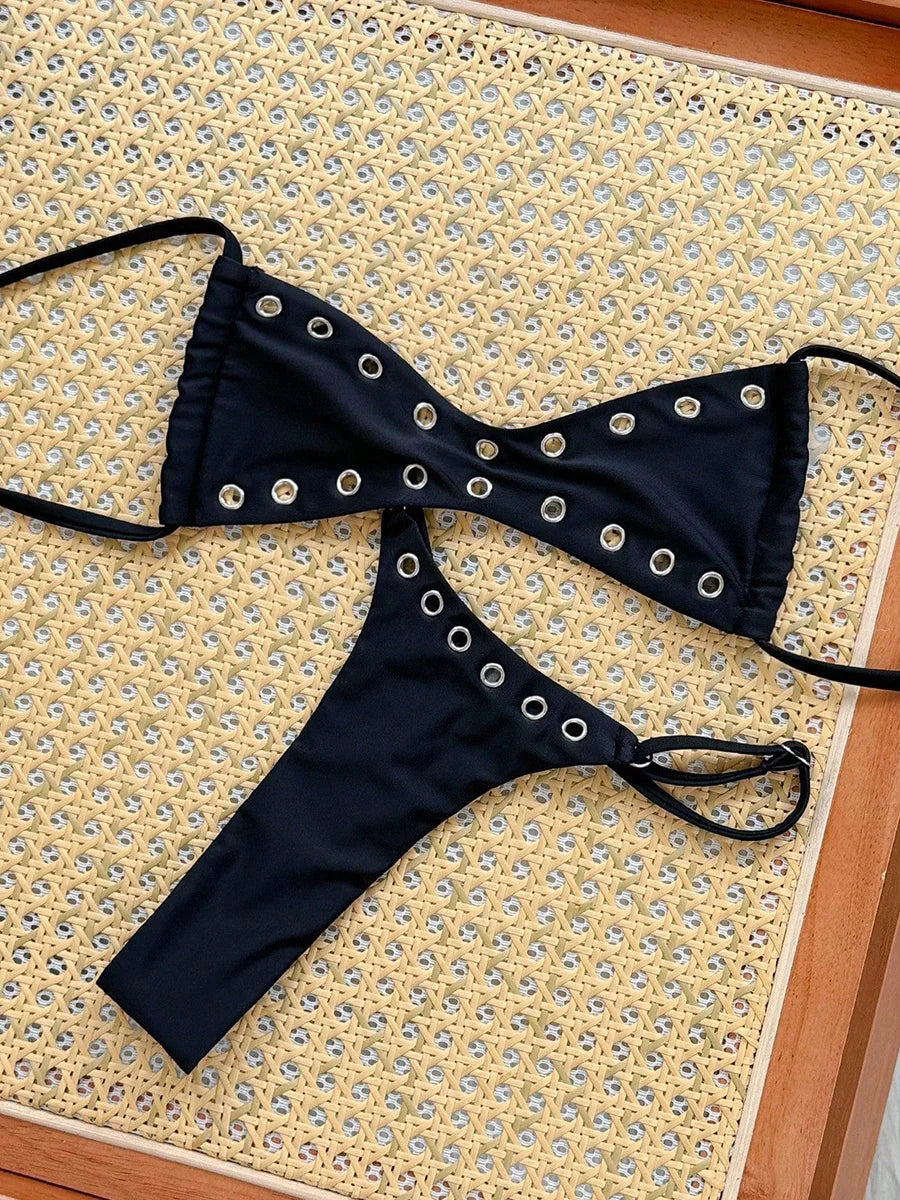 XS - L Metal Rings Mini Micro Thong Bikini Women Swimwear Female Swimsuit Two-pieces Bikini Set Bather Bathing Suit Swim Lady