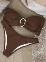 XS - L Metal Ring Bandeau Bikini Women Swimwear Female Swimsuit Two-pieces Bikini set Brazilian High Cut Bathing Suit Swim Lady