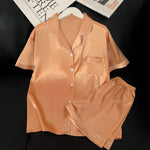 Sweet Simple Ice Silk Pajamas for WomenThin Short-sleeved Home Clothes Suit Nightwear Women's Pajamas Set Nightie Summer