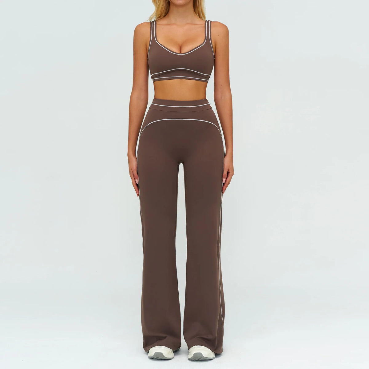 2PCS Yoga Set Gym Clothes Outdoor Sports Outfits Women Tracksuit Gym Fitness Suits Workout Long Sleeved Flared Pants Sportswear