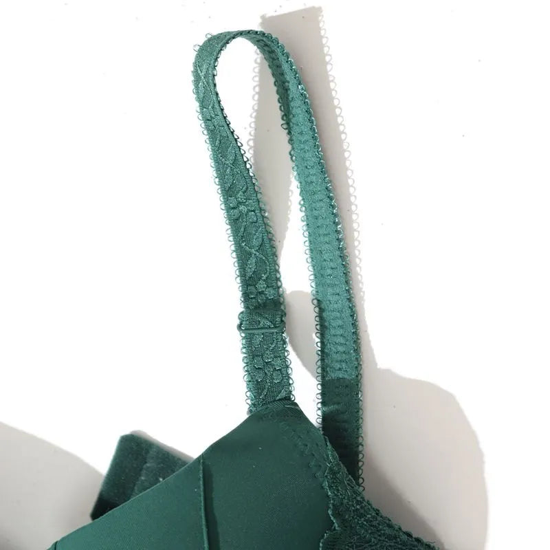 Beauwear Green Embroidred Floral Bra with Pendent Push Up Bra with Foam Pad Underwire Bras 75B 80B 85B-W8001