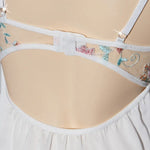 Thin Lace Bow Women's Pajama Dress Embroidered Mesh Transparent Ice Silk Suspender Nightdress Split Sleepwear