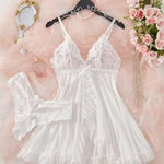 New Summer Erotic Pajamas Home Wear Dress Sexy Lingerie Floral Lace Romantic Nightgown Sheer Seductive Panties Porn Nightdress