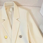Women Suit Coat Lapel Long Sleeve Double Placket Suit Jacket with Pockets Solid Color Loose Fit Mid-length Business Outerwear