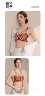 Women's French Pure Desire Lace Lingerie Set - Rabbit Ear Cup Thin Push Up Bra Minimizer for Large Bust