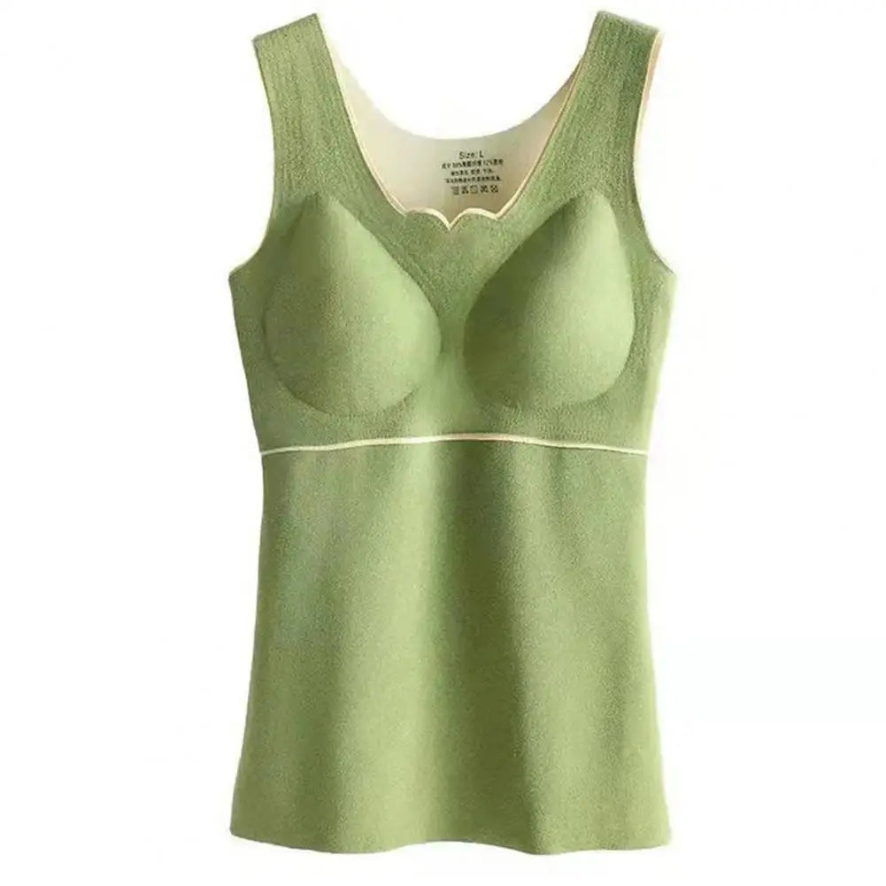 Women Autumn Winter Thermal Vest Thickened Plush Sleeveless V Neck Slim Fit Padded Pullover Elastic Bottoming Underwear Tank Top
