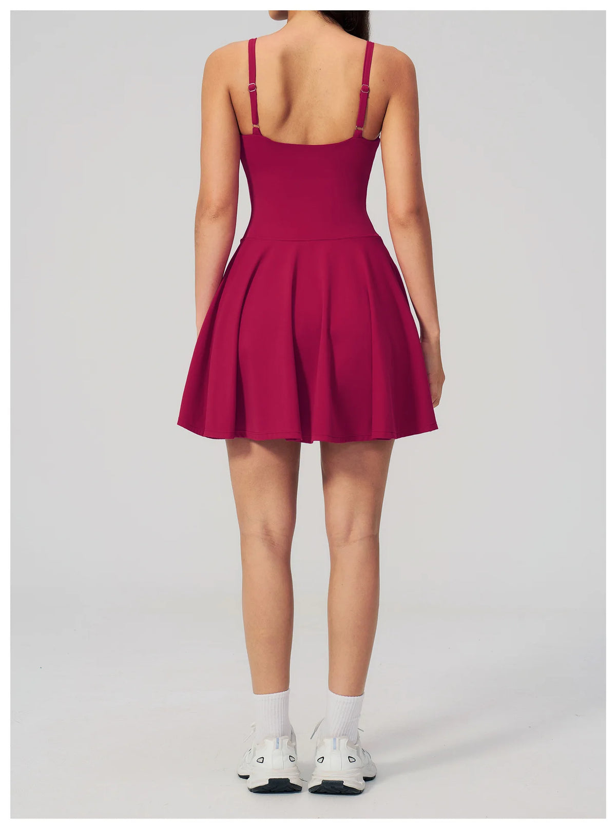 Bodycon Tennis Dress with Shorts Pocket Women Speed Dry Sleeveless V Neck One Piece Sport Outfit Short Dress Fitness Yoga Set