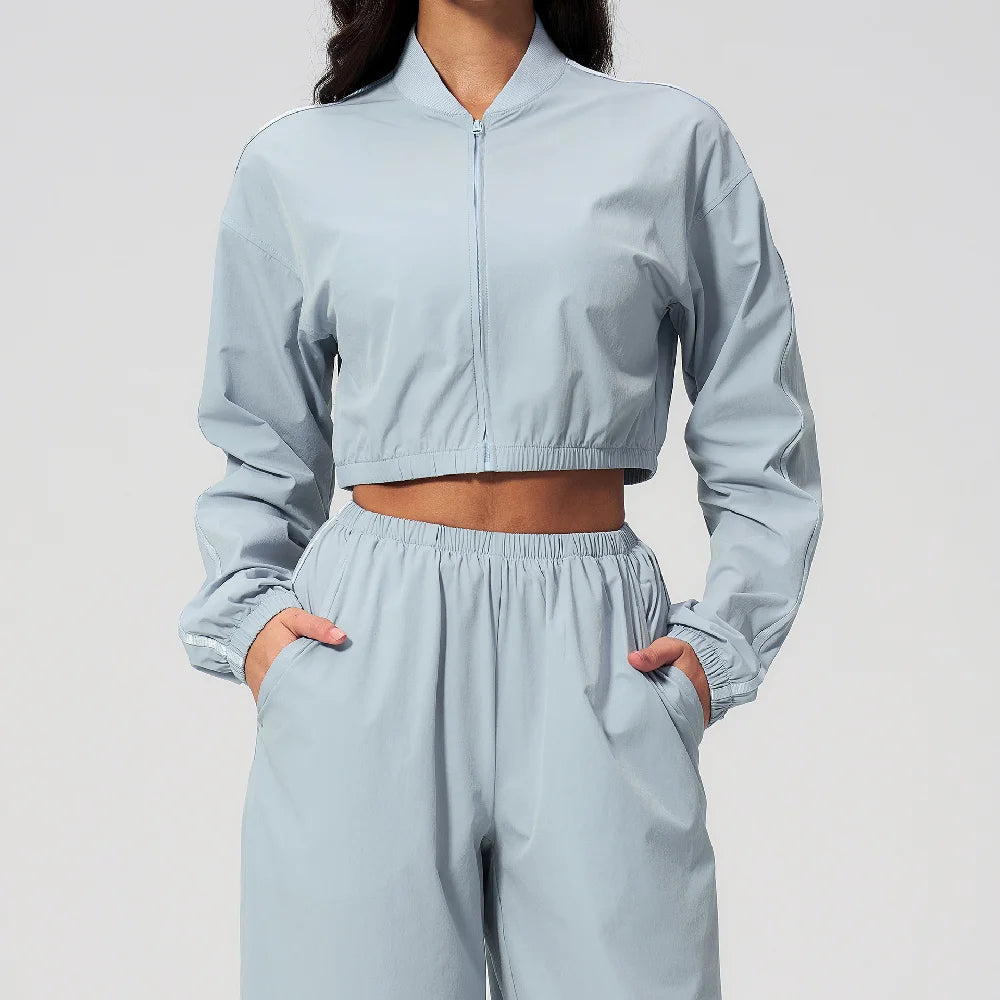 Women Loose Short Yoga Jacket Sun Protection Outdoor Fitness Coat Female Casual Long Sleeve Sports Shirts Gym Workout Jacket