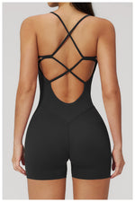 Summer New Hollow Open Back Criss Cross Yoga Jumpsuit Women Outdoor Solid Sleeveless Hip Lifting Pleate Sports Fitness Suits