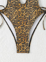 2026 Leopard One Piece Swimsuit Women Cut Out Swimwear Sexy Backless Bathing Suit Tie Side Monokini Beach Bodysuit Beach Wear