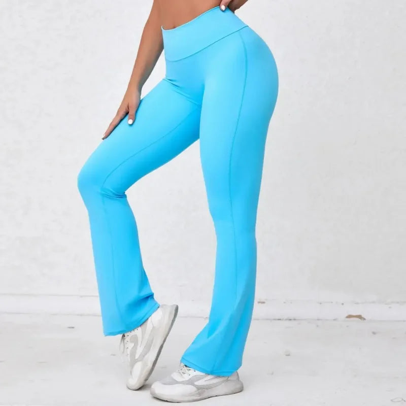 Women's Seamless Yoga Leggings Pants Sports Fitness Peach Hip-lifting High Waist Slimming Dance Training Workout Flared Pants