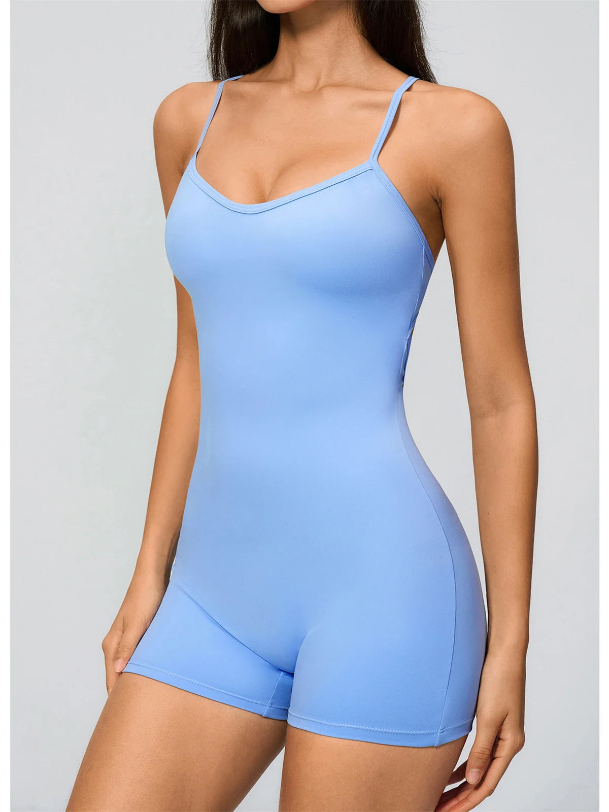 New Cross Back Yoga Jumpsuit Women Tight Sleeveless Hollow Out Sports One Piece Suit Butt-Lifting Shorts Fitness Bodysuits