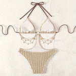 sexy ribbed metal chain swimsuit one piece hollow waist bikinis halter swimwear bodysuits women biquini bathing suits tankini