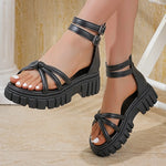 Rome Ankle Buckle Platform Sandals Women Plus Size 43 Cover Heel Thick Bottom Gladiator Sandalias Mujer Anti Slip Summer Sandles
