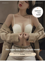Front Button Underwear Women's Small Chest Pull Up To Show Large Summer Thin Collection Breast Anti-sag White Thin Strap Bra