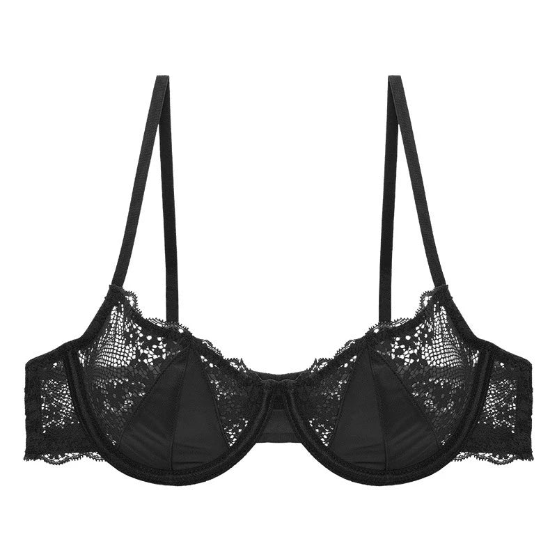 French Sexy Lingerie Ultra-thin Satin Lace Lingerie Set Anti Sagging Bra Half Cup Ultra-thin Lace Gather Anti-sagging Bra Set